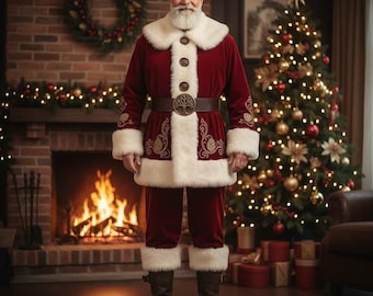 Fluwelen kerstmanpak betoverd bosgroen | Handgemaakte kerstcosplay