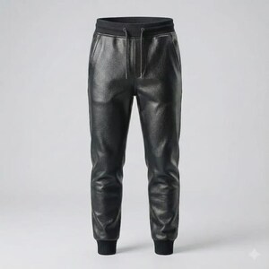 Puede incluir: Pantalones deportivos de cuero negro con cintura con cord&oacute;n y pu&ntilde;os acanalados. Los pantalones tienen un aspecto texturizado y bolsillos laterales. Los pantalones deportivos son de estilo casual.