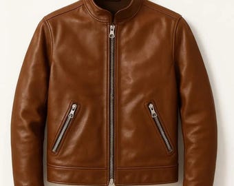 Men's Brown Leather Jacket → Genuine Cowhide → Bomber Jacket → Handmade → Custom Fit
