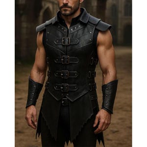 Handmade Black Leather Medieval Vest: Renaissance Armor Costume