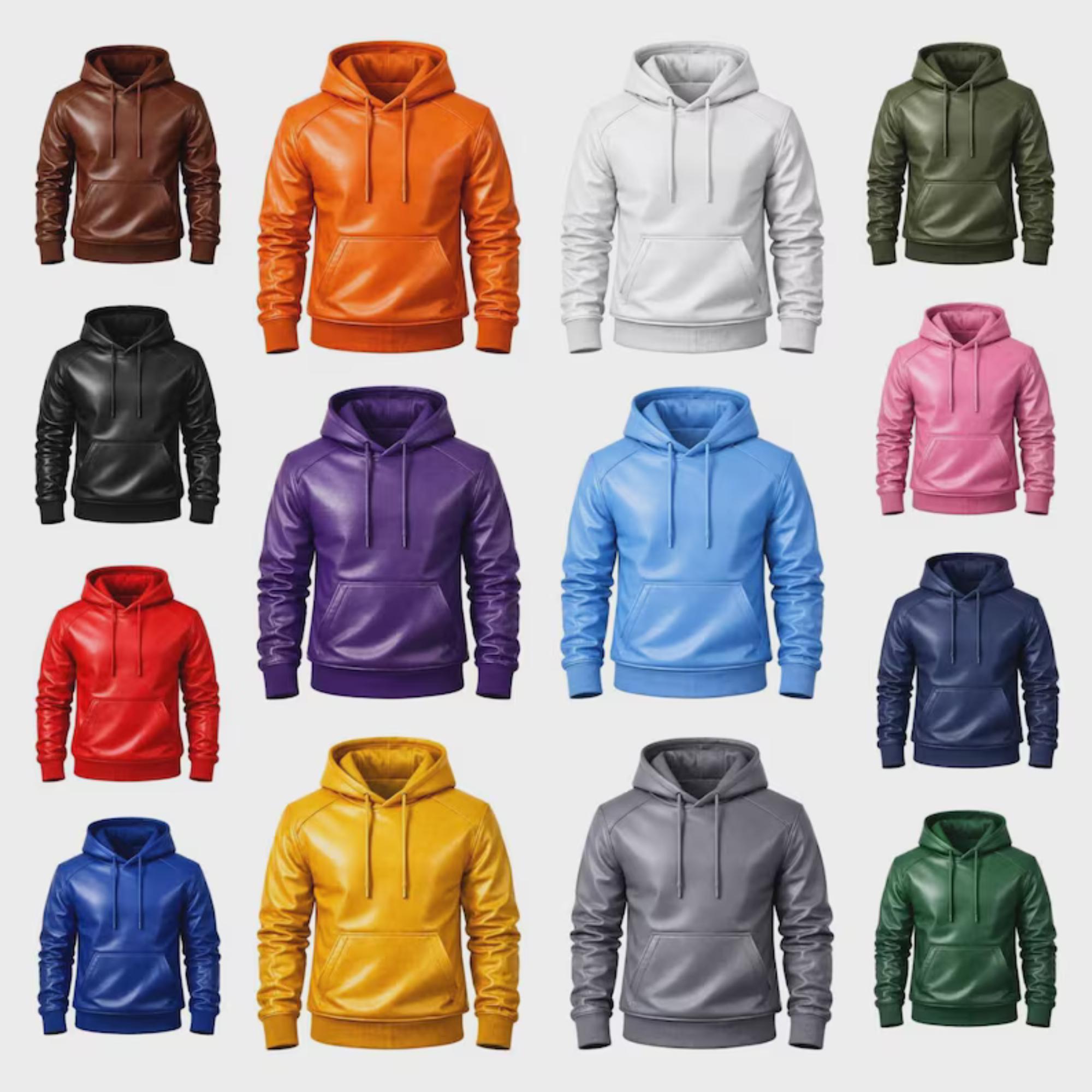 Men's Genuine Leather Pullover Hoodie Handmade Streetwear Jacket