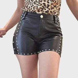 Studded Leather Biker Shorts: High Waist Punk Hotpants - Festival Clubwear