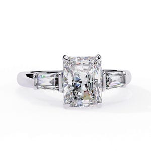 2.47 CT Radiant Cut Diamond Minimalist Ring/14K White Gold Prong Setting Anniversary Tapered Baguette Ring/ Classic Design Gift Ring for Her