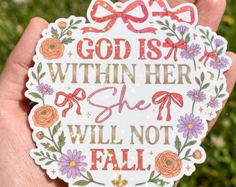 God Is Within Her Sticker, Christian Sticker, Jesus Stickers, Vinyl Sticker, Bible Stickers, Computer Stickers, Christian Gifts