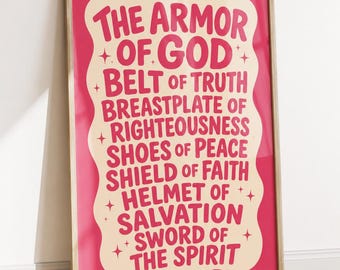 Armor of God Poster, Bible Verse Wall Art, Christian Poster, Christian Artwork, Christian Decor, Room Decor, Christian Wall Decor, Retro Art