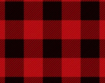 Red Black Buffalo Check Flannel Fabric sold by the fat quarter and yard - 100% Cotton