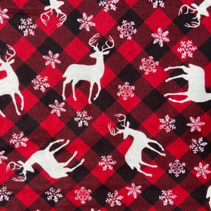 Deer and Flakes Plaid Flannel Fabric sold by the yard - 100% Cotton