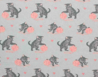 Kitty with Yarn Flannel Fabric sold by the yard - 100% Cotton