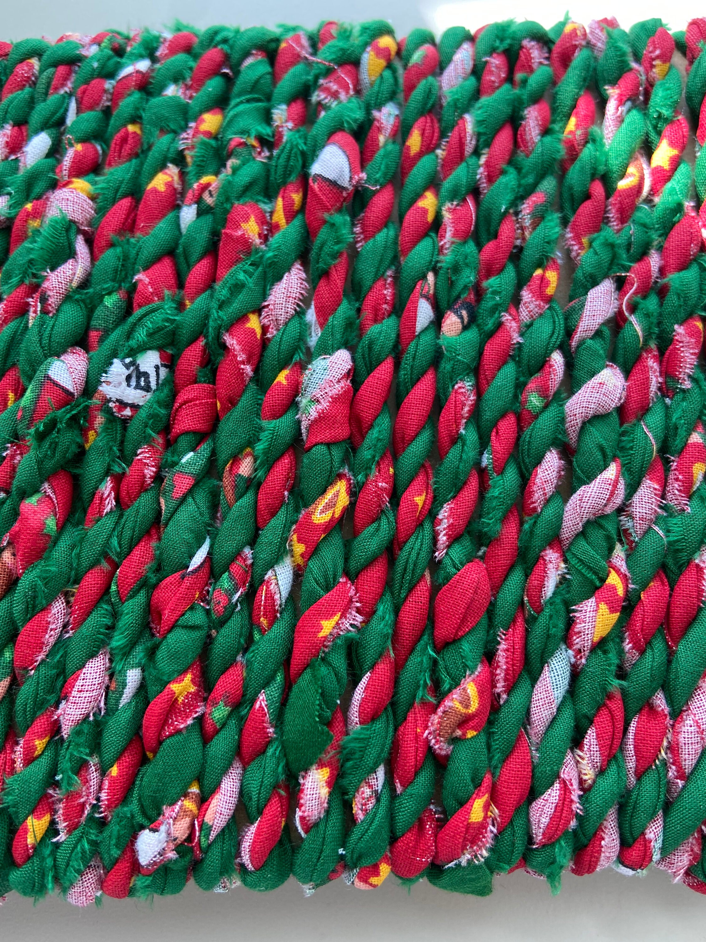 Hand Twisted Fabric Twine Christmas Garland Upcycled Fabric Etsy