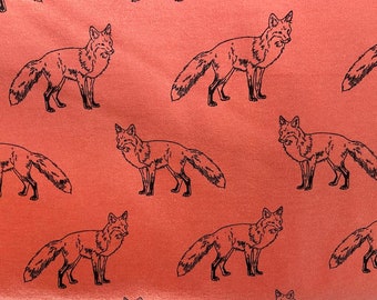 Foxes on Orange Flannel Fabric sold by the yard - 100% Cotton