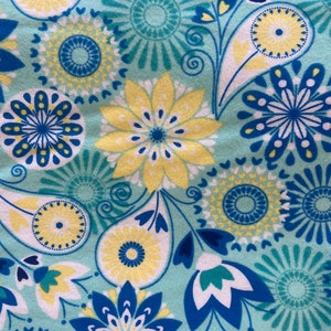 Floral Medallion Aqua Flannel Fabric sold by the yard - 100% Cotton