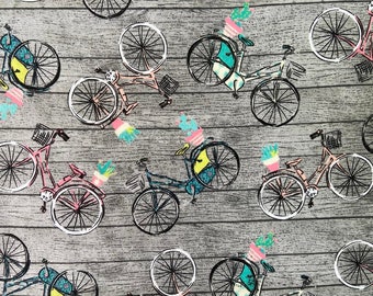 Bikes On Wood Flannel Fabric sold by fat quarter and by the yard - 100% Cotton