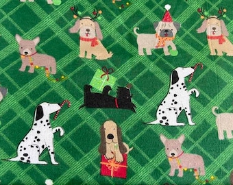 Playful Christmas Pups Flannel Fabric sold by the fat quarter - 100% Cotton