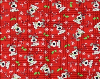 Spotted Holiday Pups Tossed Flannel Fabric sold by the yard - 100% Cotton