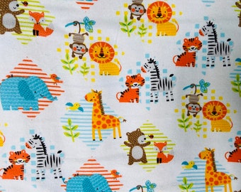 Animals Friends Flannel Fabric sold by fat quarter and by the yard - 100% Cotton