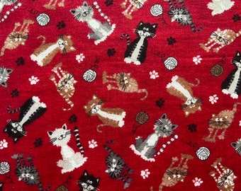 Happy Yarn Cats Flannel Fabric sold by the fat quarter- 100% Cotton