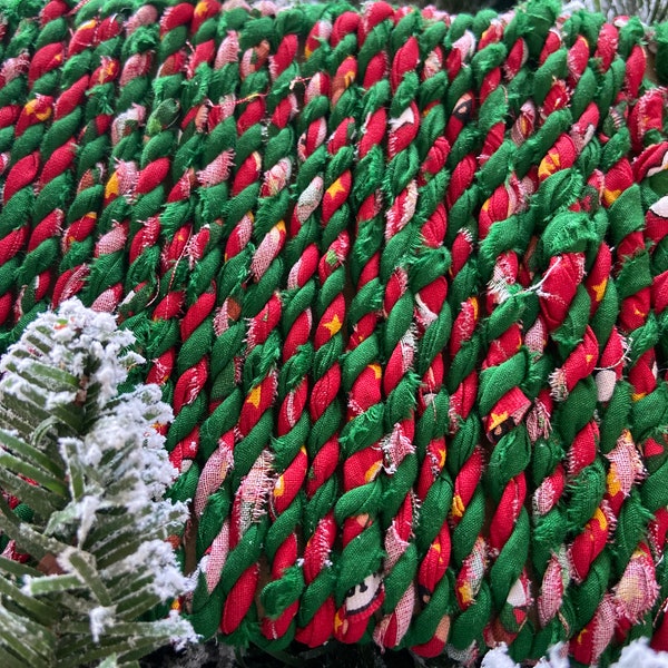 Hand Twisted Fabric Twine, Christmas Garland, Upcycled Fabric Cord sold by the yard