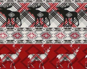 Trap Deer  Moose In Line Flannel Fabric sold by the yard - 100% Cotton