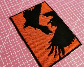 Red and Black Raven Patch, Two Crows Iron-On, Sew-On Patch, Gothic Bird Patch, Biker Patch, Alternative Style Gift, Halloween