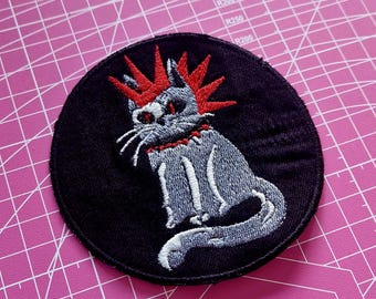 Punk Cat Patch | Embroidered Cat Patch | Iron-On & Sew-On | Alternative Style | 10cm