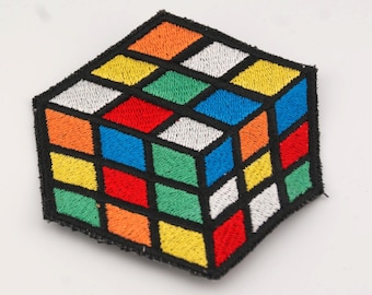 Colorful 3D Puzzle Cube Patch - 80s Nostalgia Iron On Badge - Geeky Sew On Decal