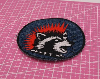 Punk Raccoon Patch, Mohawk Raccoon Iron-On, Sew-On Patch, Biker Patch, Alternative Style Gift, Funny Animal Patch, Trash Panda