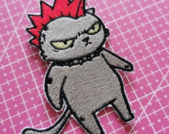 Punk Cat Patch with Mohawk, Grumpy Cat Iron-On, Sew-On Patch, Alternative Style, Biker Patch, Funny Animal, Cat Lover Gift