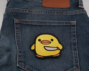 Cute Duck with a Knife Patch - Sassy Yellow Bird Iron On Badge - Dark Humor Gift