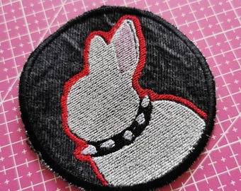Punk Rabbit Patch, Embroidered Bunny Iron-On, Sew-On Patch, Biker Patch, Studded Collar, Alternative Style Gift, Denim Patch