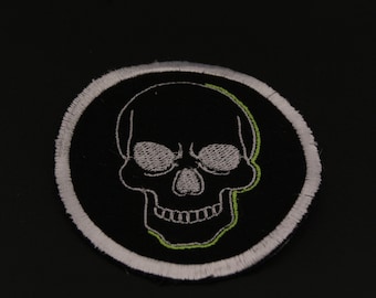Neon Skull Embroidered Patch - Punk Rock Iron On Patch - Gothic Jacket Badge