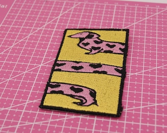 Dachshund Patch | Embroidered Dog Patch | Iron-On & Sew-On | Pink Hearts | Dog Lover Gift
