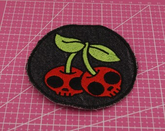 Skull Cherry Patch | Dark Fruits | Spooky | Iron-On & Sew-On | 10cm