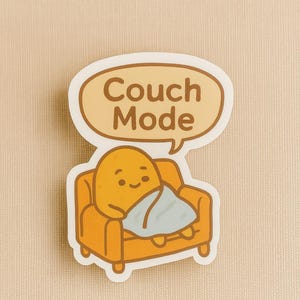 Couch Mode Vinyl Sticker - Cute Cozy Potato Sticker | Relaxation Aesthetic Laptop, Water Bottle, Planner Sticker
