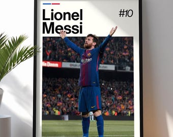 リオネル・メッシのカラフルなアートポスター、バルセロナのサッカー