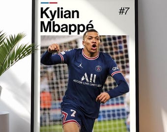 Kylian Mbappé Poster, Mbappé Football Wall Art, Framed Soccer Print, Sports Decor, Rising Star Artwork, Kylian Mbappé