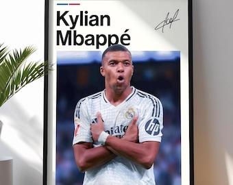 Kylian Mbappé Poster, Mbappé Football Wall Art, Framed Soccer Print, Sports Decor, Rising Star Artwork, Kylian Mbappé
