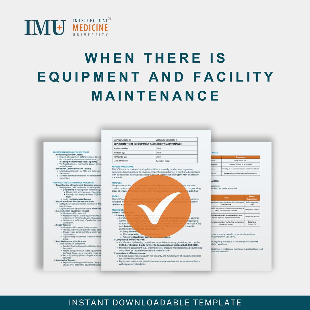 Compounding Lab Sop Template Equipment and Facility Maintenance SOP – USP 797 Pharmacy Compliance ...