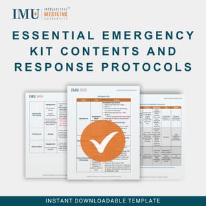 May include: A downloadable template with medical emergency kit contents and response protocols. The document includes information on immediate intervention, anaphylaxis shock, and the severity of anaphylaxis reaction. The IMU logo is visible.