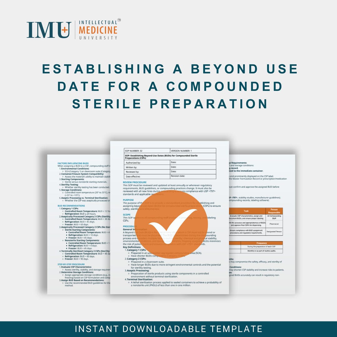 Compounding Lab Sop Template Sterile Compounding SOP – Beyond Use Date (BUD) Compliance (digital ...