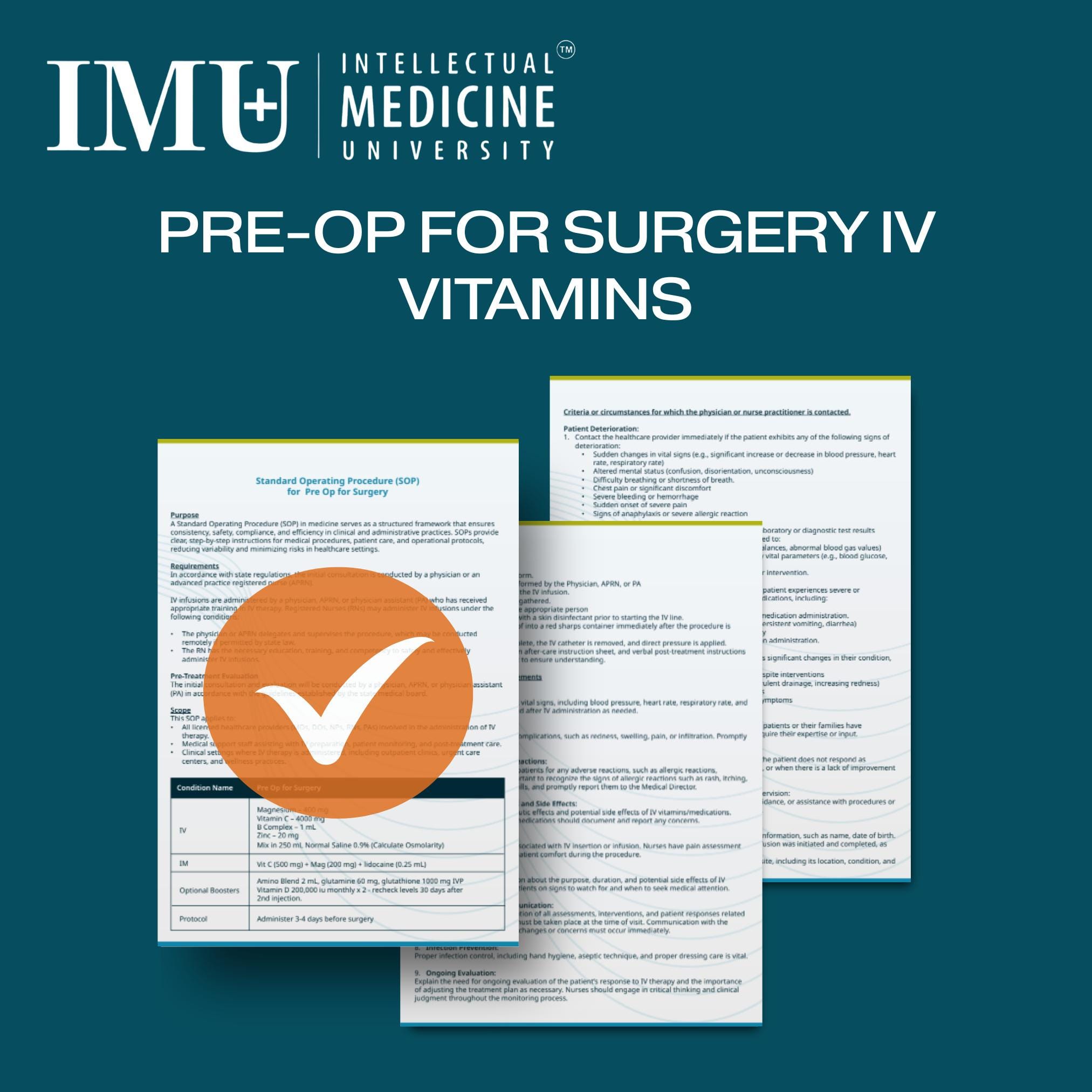 Pre-op Surgery IV Vitamin Protocol: Immune & Recovery SOP (digital  Download) - Etsy Ireland
