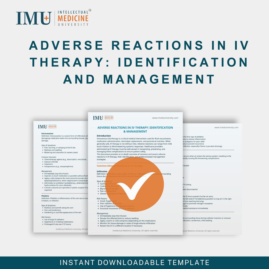 Iv Reactions IV Therapy Adverse Reactions Guide: Clinic & Nurse Safety (digital ...