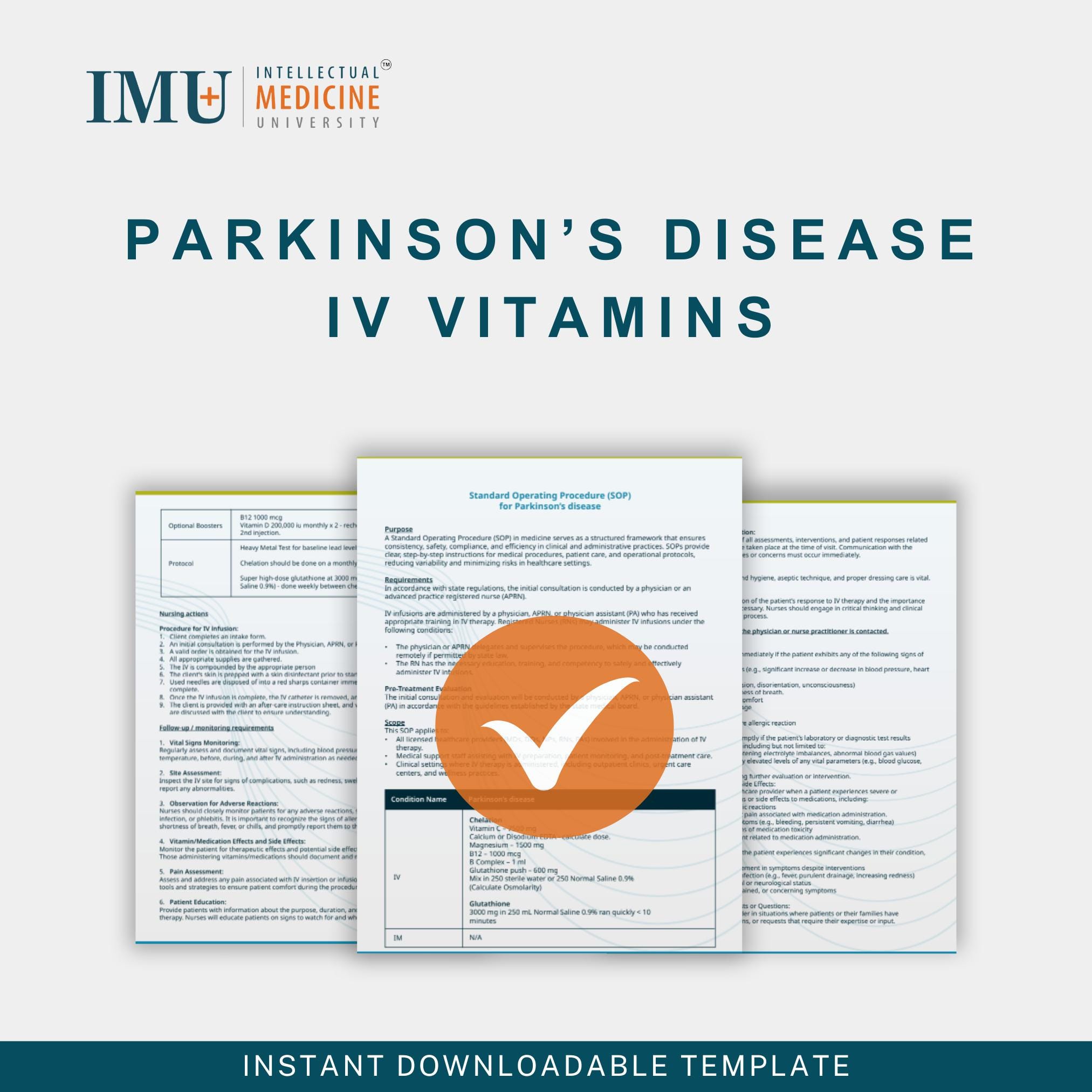 Parkinson's IV Vitamin Protocol: Chelation & Glutathione (digital Download