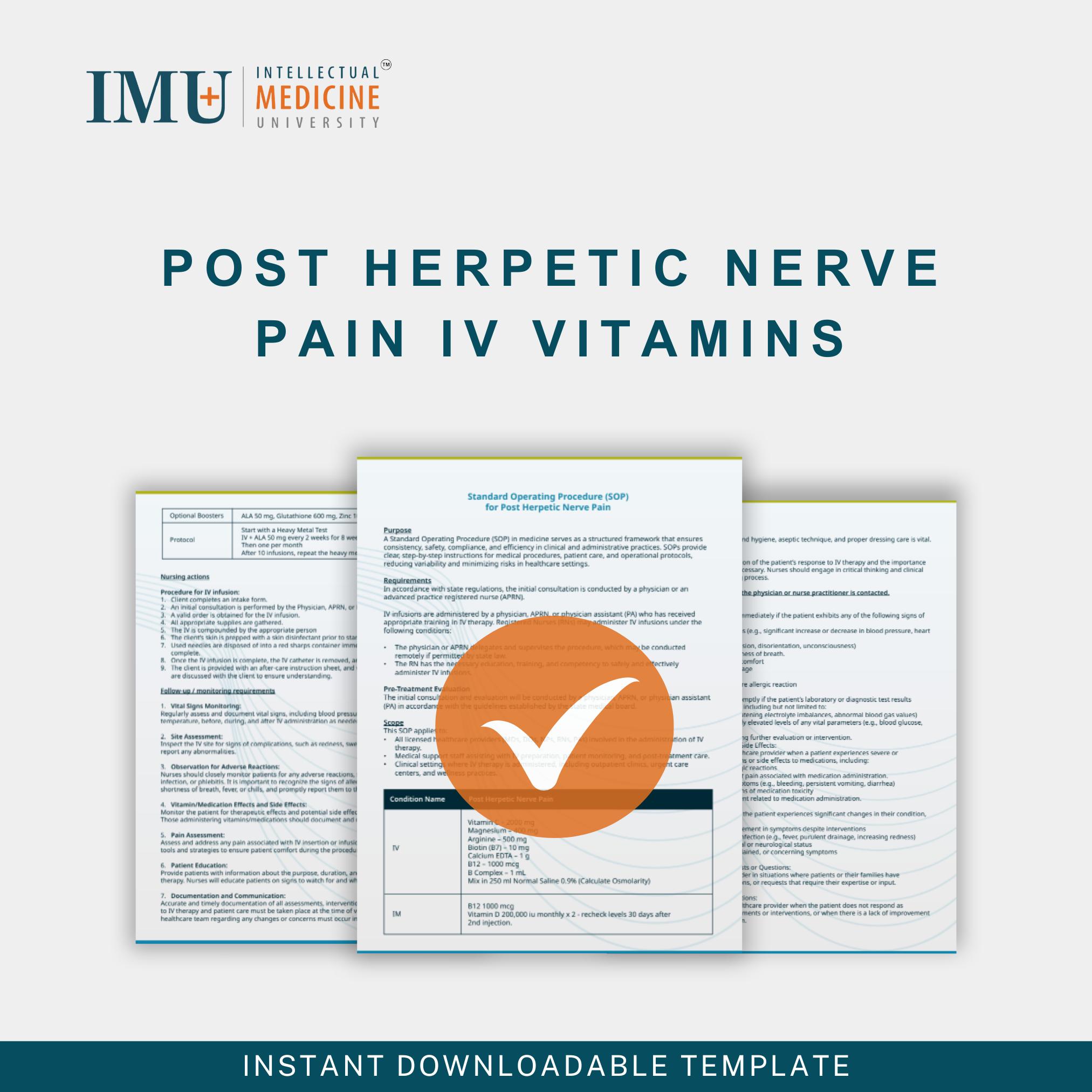 Post Herpetic Nerve Pain IV Protocol: Clinical Infusion Guide (digital Download