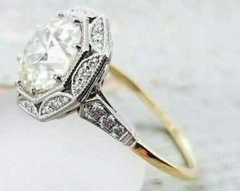 Vintage Art Deco Engagement Ring for Women Old European Cut Moissanite Wedding Ring 14K White Gold Octagon Halo Bridal Ring,Anniversary Gift