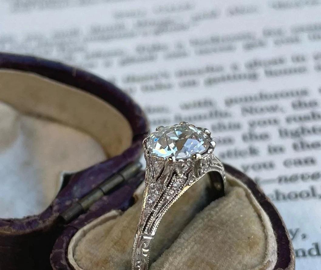 1890s Era Vintage Art Deco Round Cut Engagement Ring 925 Sterling ...