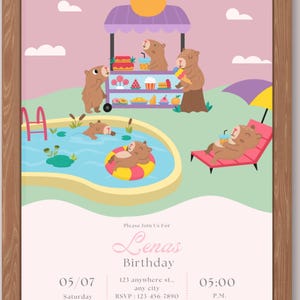 Pool Party Birthday Invitation – Editable Kids’ Summer Party Invite – Cute Animal Theme – Digital Download