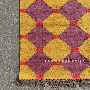 Handwoven Kilim Rug, Wool & Jute Dhurrie, Traditional Indian Area Rug