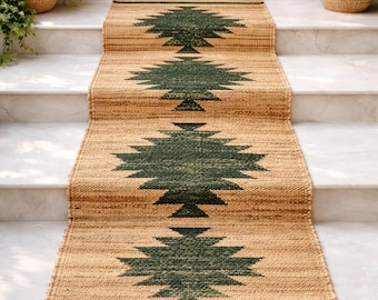 Tapete passadeira de juta tecido à mão – Passadeira tribal de fibra natural para corredor, decoração boho-chic, tapete moderno e ecológico para escadas, kilim de juta sob medida