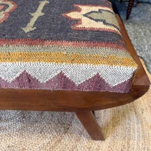 Handmade upholstered ottoman bench with rustic kilim textile