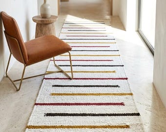 Tapete passadeira de escada em juta orgânica tecida à mão - Tapete Kilim listrado moderno, passadeira minimalista para corredor, tapete de cozinha estilo boho campestre, tapete de área sob medida